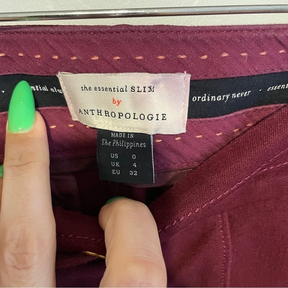 Anthropologie Essential Slim Striped Trouser Burgundy/Red Stripe Size 0 - Picture 5 of 8